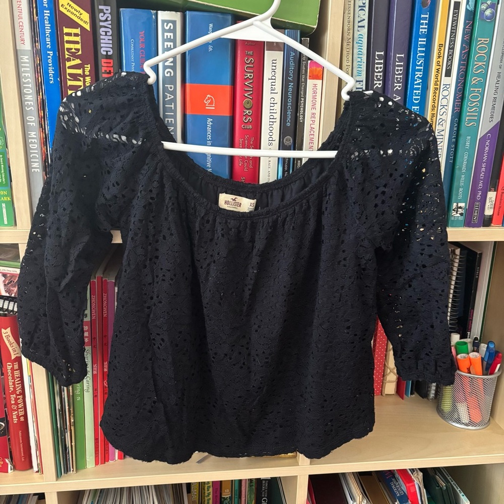 Hollister Black Eyelet Off-Shoulder Blouse